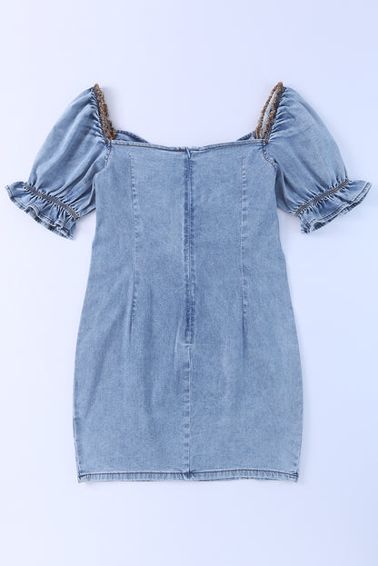 Buttoned Denim Bodycon Mini Dress | Sky Blue