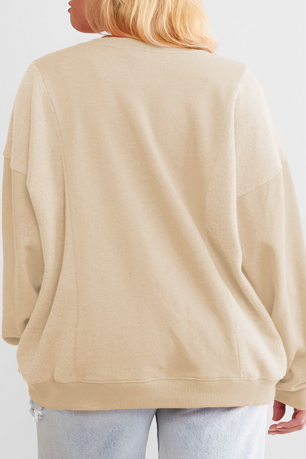 Loose Patchwork Crewneck Plus Size Sweatshirt | Apricot