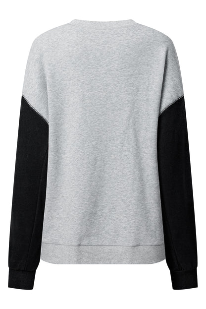 Two Tone Patchwork Drop Shoulder Pullover Sweatshirt | Gray