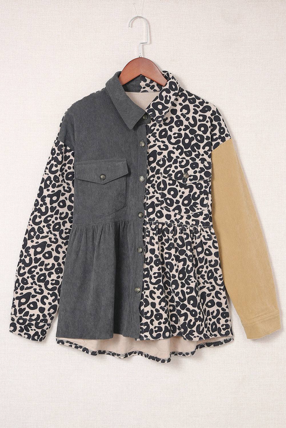 Colourblock Corduroy Shirt Jacket | Leopard