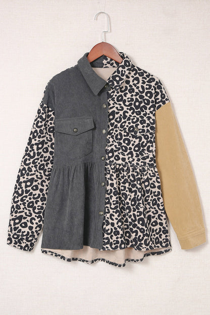 Colourblock Corduroy Shirt Jacket | Leopard