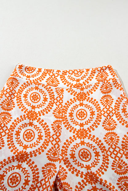 Boho Retro Flower Print Wide Leg Pants | Orange