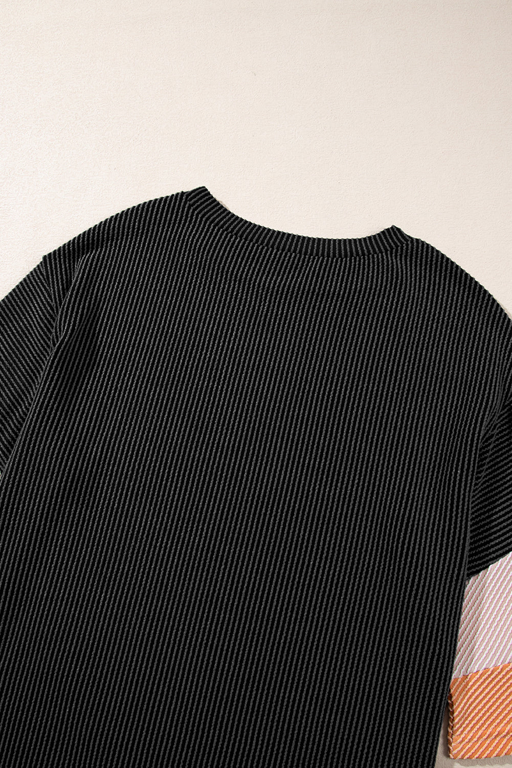 Colour Block Ribbed Knit Quarter Sleeve Top | Carbon Grey