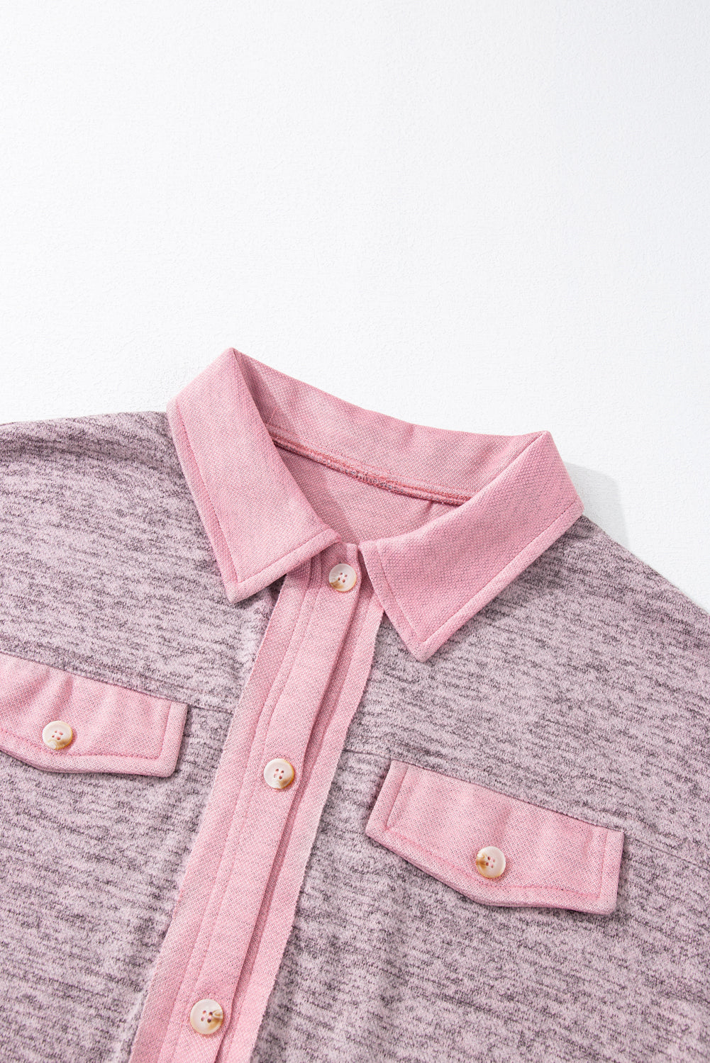 Contrast Trim Collared Casual Shacket | Pink