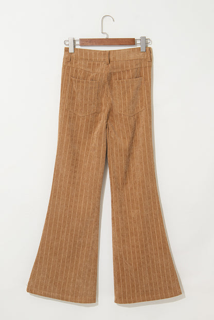 Checkered Corduroy Flare High Waist Pants | Grapefruit Orange