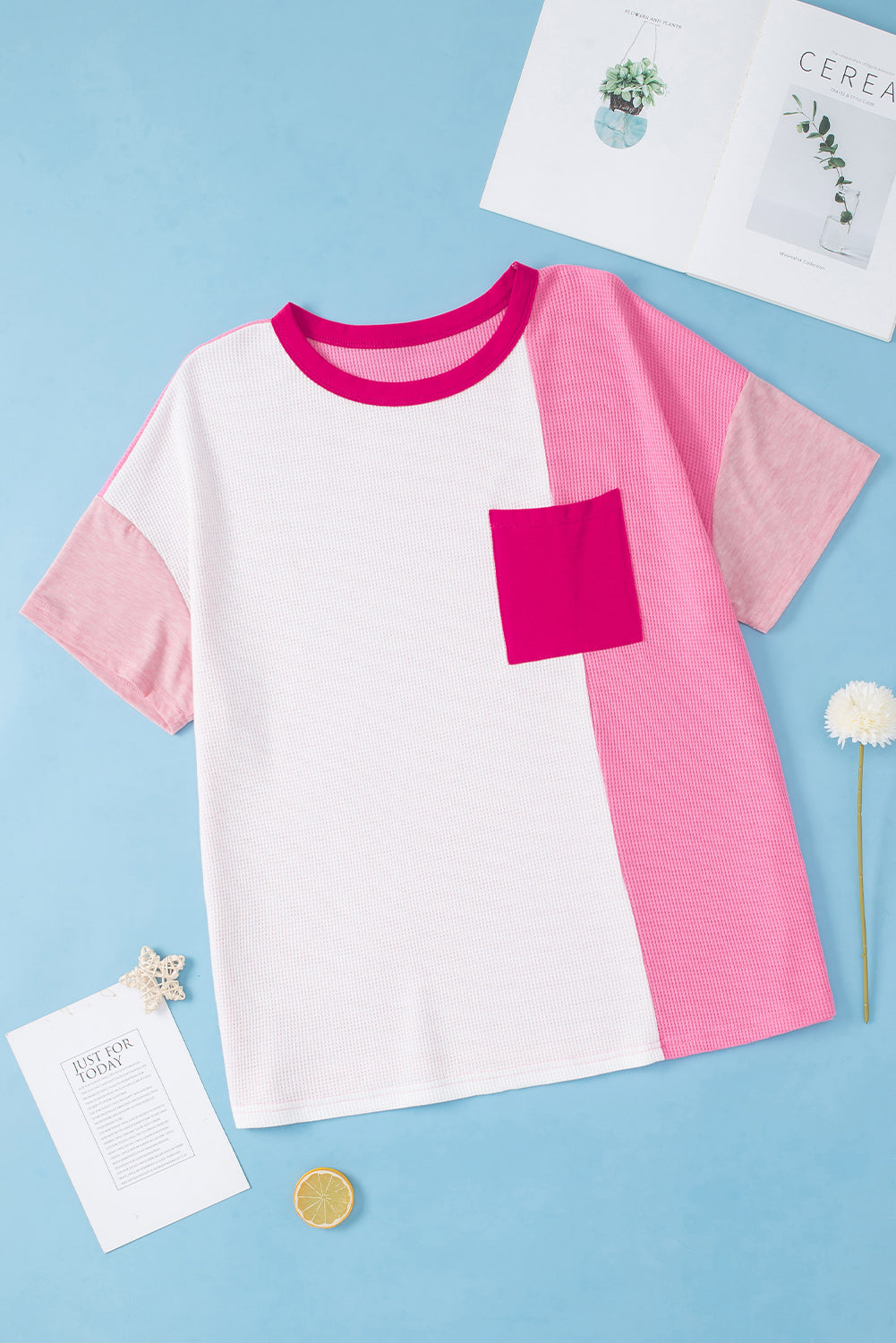 Colourblock Patchwork Plus Size T-Shirt | Peach Blossom