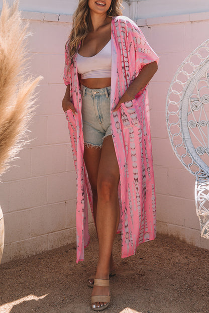 Bohemian Tie Dye Oversize Long Kimono | Pink