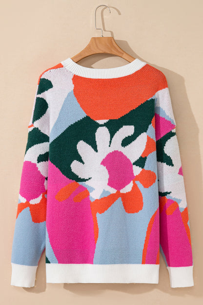 Plus Size Floral Drop Shoulder Sweater | Multicolour