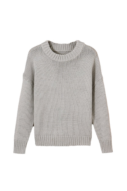 Chunky Knit Turtle Neck Drop Shoulder Sweater | Light Grey