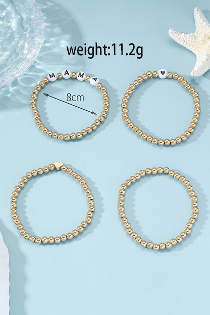 Mama Heart Bead 4Pcs Bracelets Set | Gold