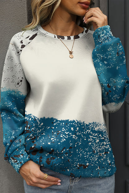 Tie Dye Cow Colour Block Pullover Sweatshirt | Blue