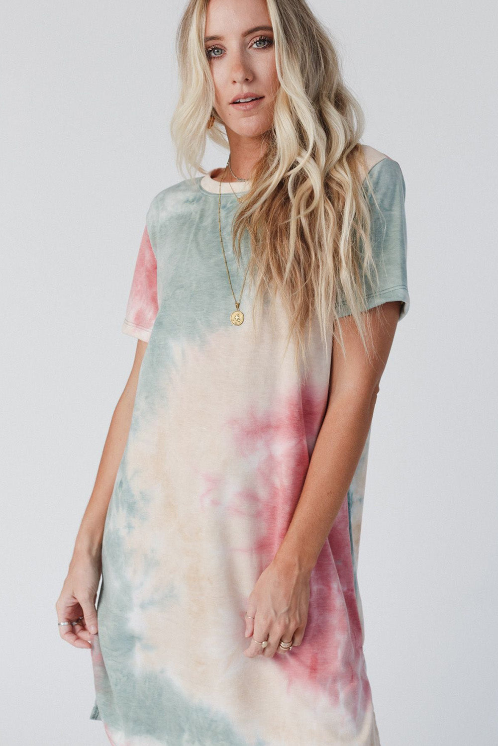 Tie Dye Oversized Slit Tee Dress | Multicolour