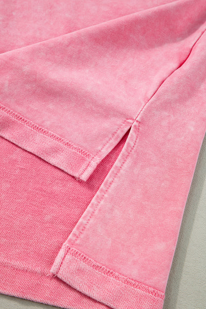 Mineral Wash Drop Sleeve Patchwork Plus Tee | Strawberry Pink