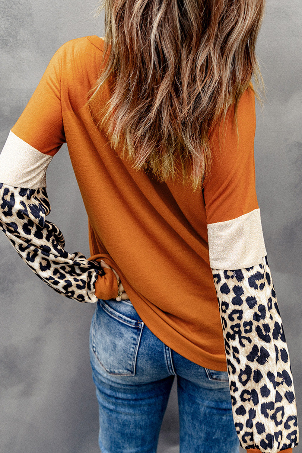 Leopard Sequin Patchwork Long Sleeve Top | Brown