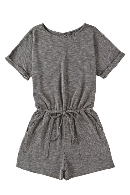 Ribbed Elastic Waist Romper | Gray