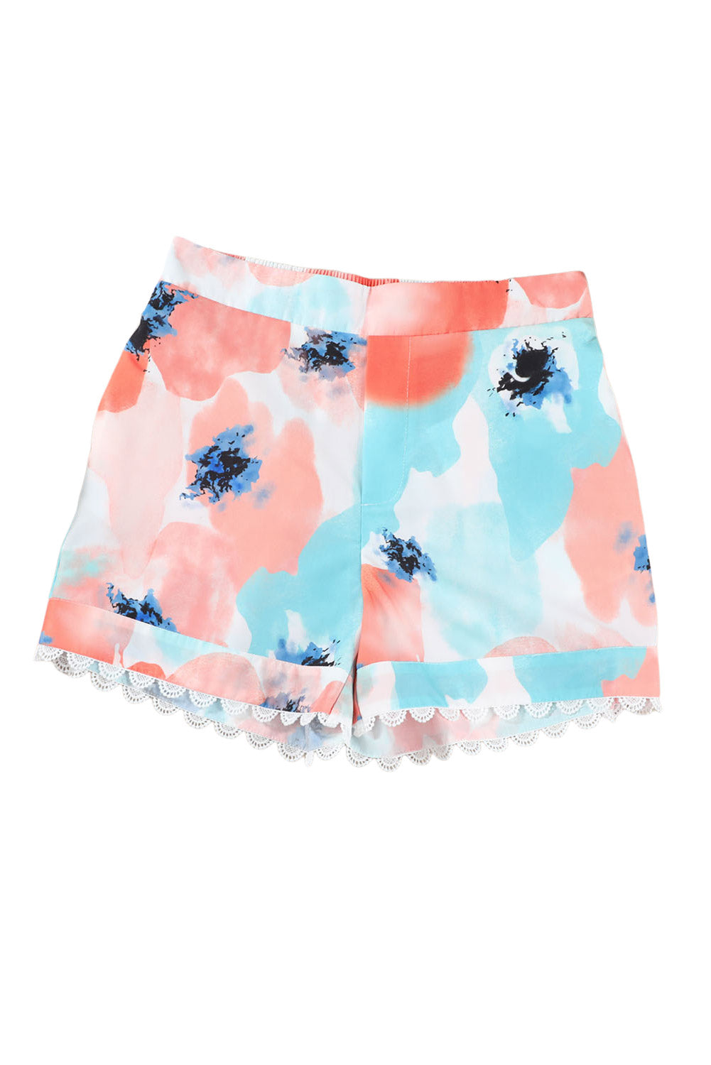 Abstract Water Marbling Print Lace Trim Shorts | Pink