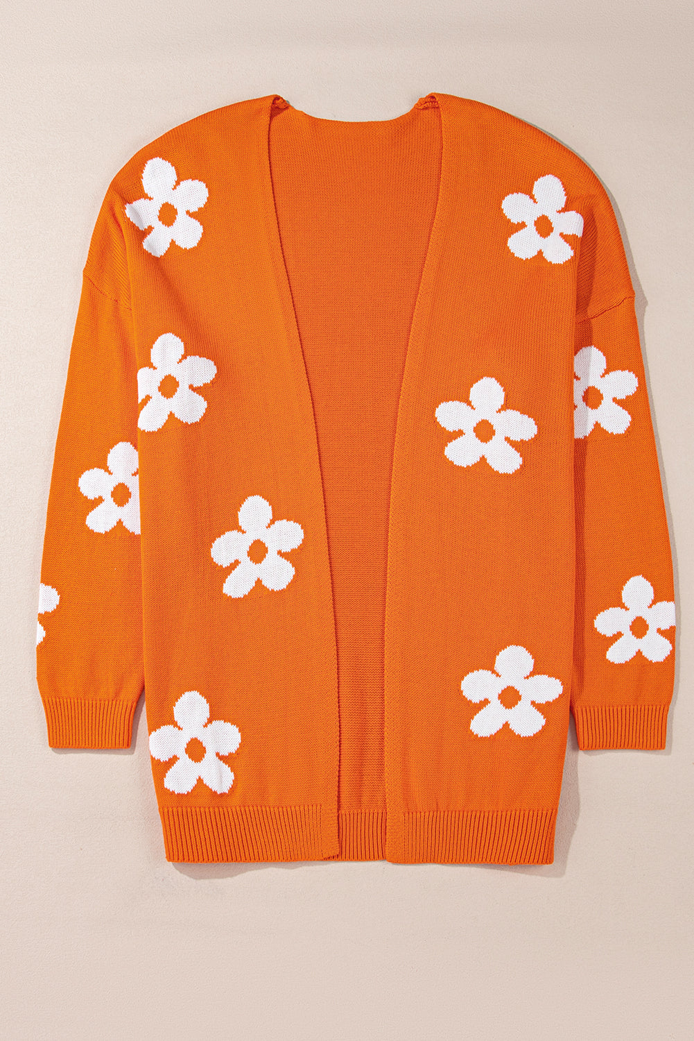 Flower Pattern Drop Shoulder Plus Size Cardigan | Orange