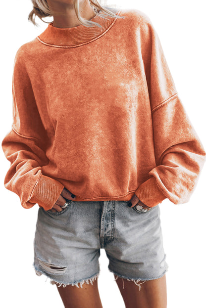 Drop Shoulder Crew Neck Pullover Sweatshirt | Orange