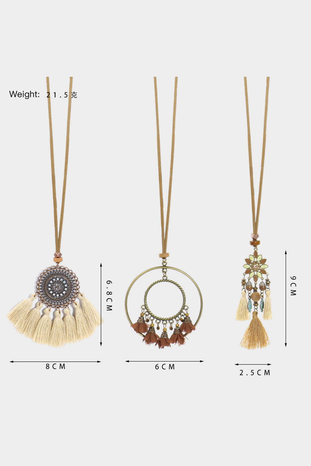 3Pcs Bohemian Retro Tasseled Pendant Necklace | Multicolour