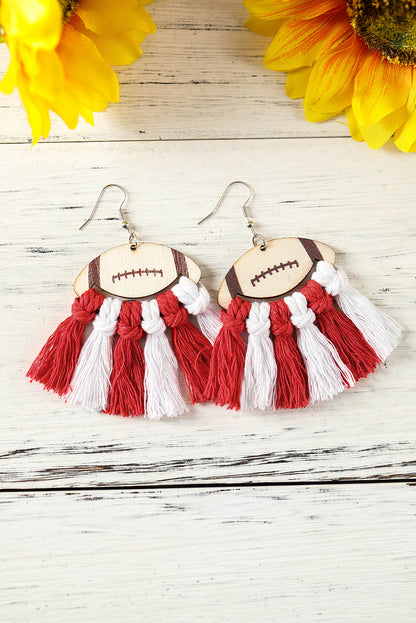 Rugby Football Colour Block Braided Tasseled Drop Earrings | Red