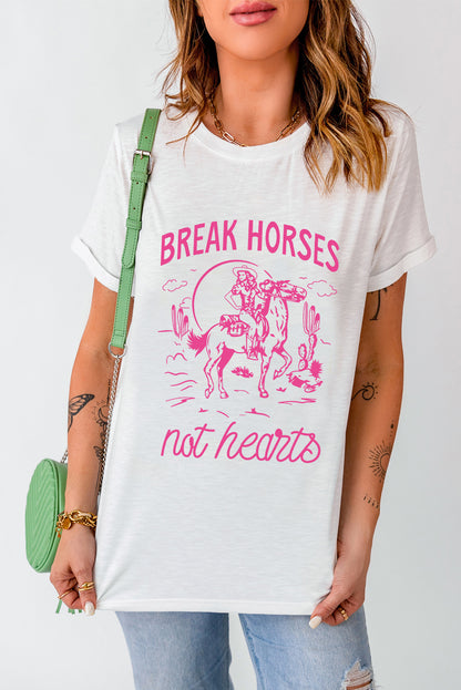 Western Break Horses Cowboy Graphic Crewneck T Shirt | White