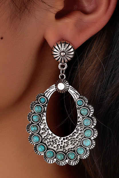 Silvery Western Turquoise Cut Out Stud Drop Earrings