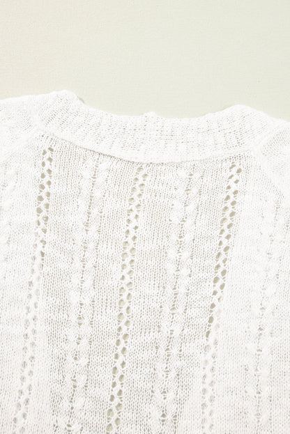 Plus Size Eyelet Knit Open Front Cardigan | White