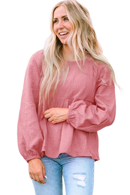 Bubble Sleeve Textured Flowy Blouse | Pink