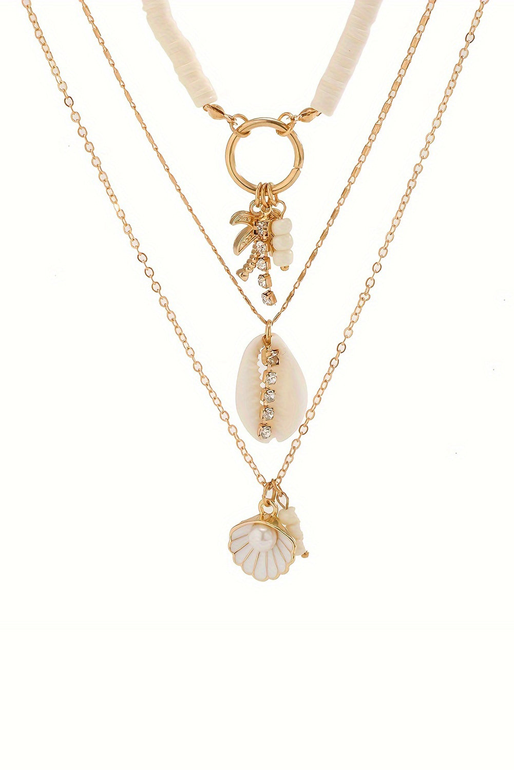 Beach Seashell Multi Layered Pendant Necklace | White