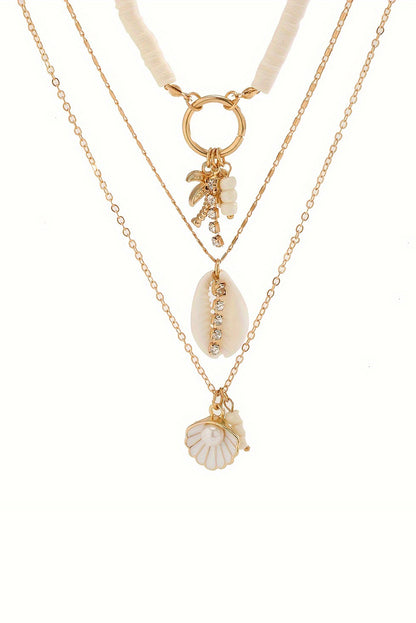 Beach Seashell Multi Layered Pendant Necklace | White