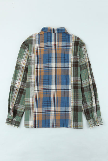 Chest Pockets Button Up Plaid Shacket | Green