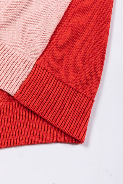 Colourblock Bishop Sleeve Ribbed Trim Sweater | Pink