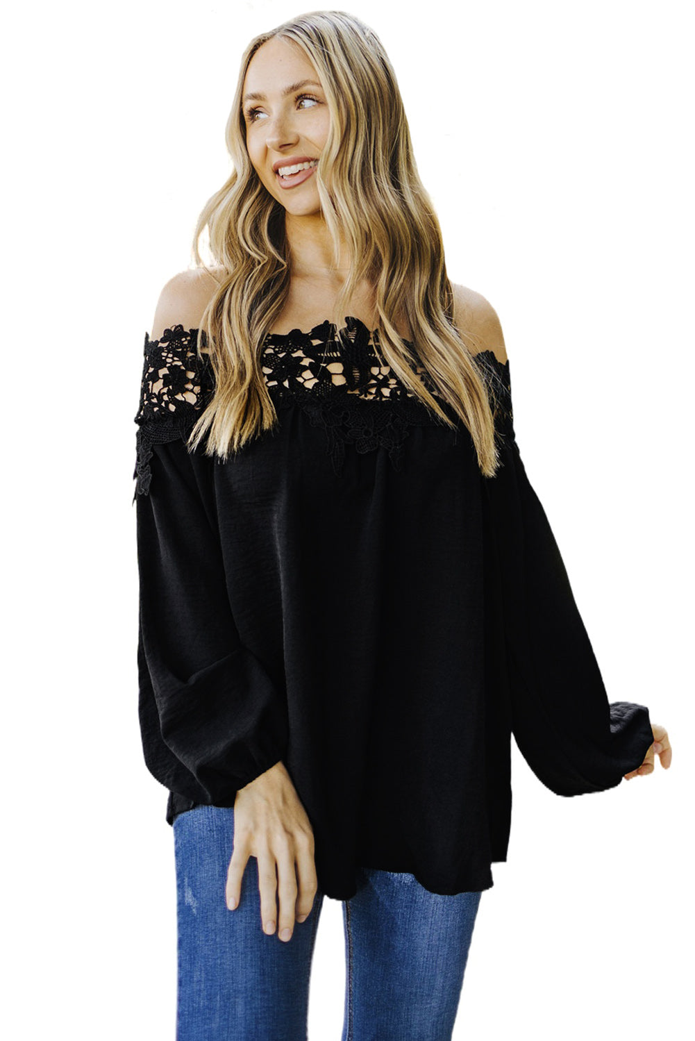 Blooming Lace Off The Shoulder Top | Black