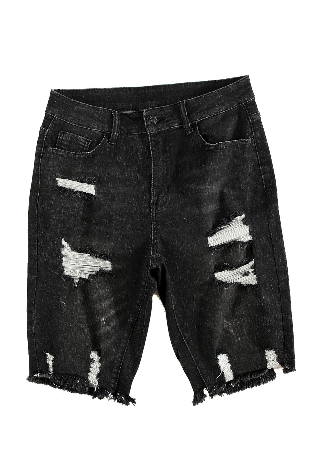 Ripped Tassel Bermuda Denim Shorts | Black