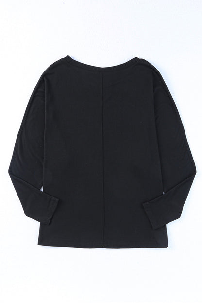 Solid Colour Patchwork Long Sleeve Top | Black