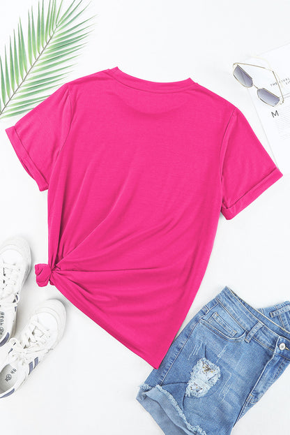 Casual Plain Crew Neck Tee | Rose Red