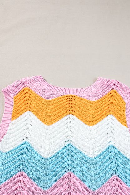 Striped Colourblock Scalloped Hem Knitted Vest | Multicolour