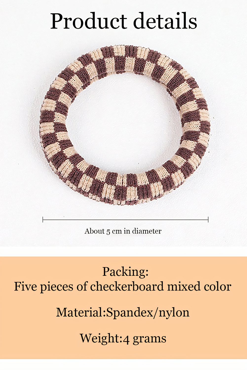 Checkered Print Nylon Elastic Hair Tie | Black