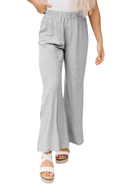 Side Slits Wide Leg High Waist Pants | Gray