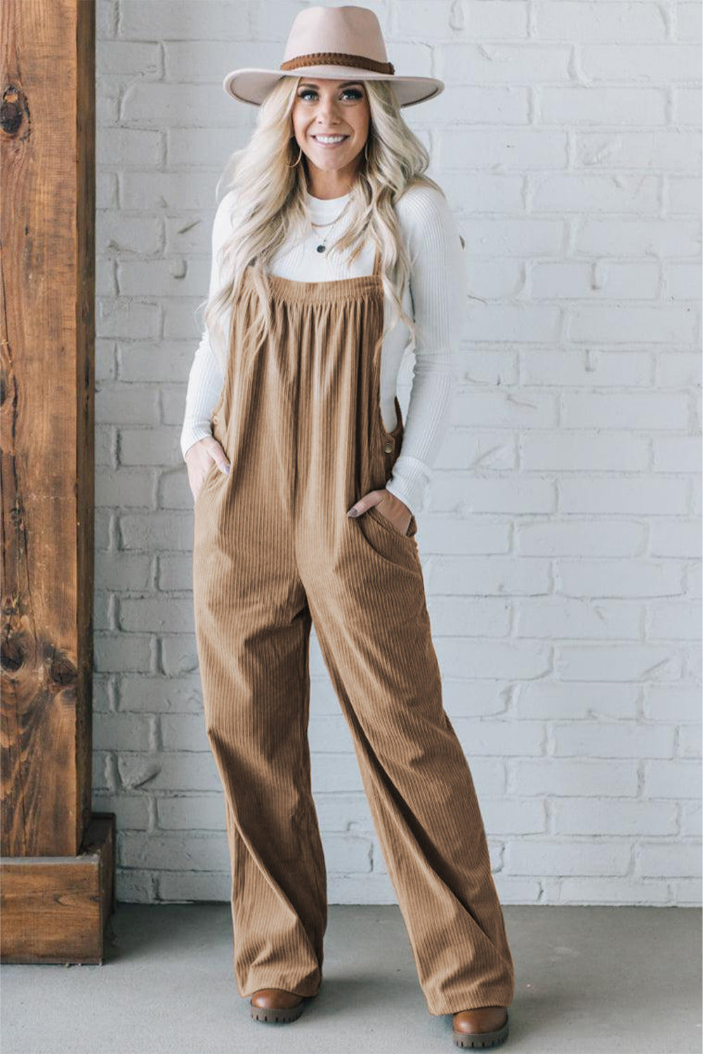 Solid Pocketed Loose Fit Corduroy Overall | Gray Morn