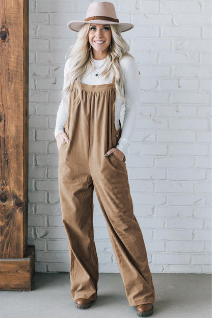 Solid Pocketed Loose Fit Corduroy Overall | Gray Morn