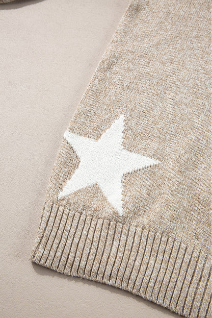 Star Pattern Drop Shoulder Sweater | Khaki