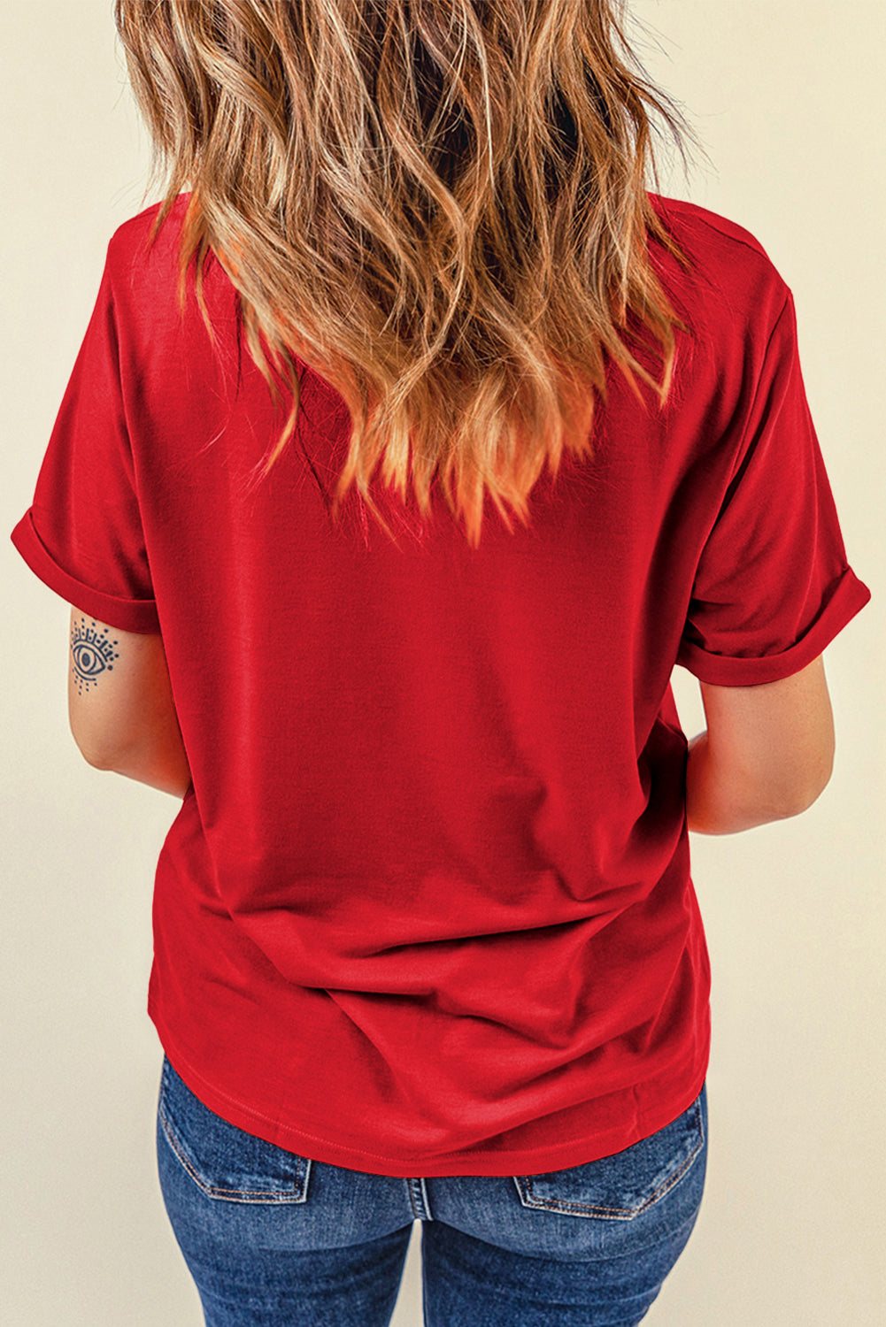 Sequin Star Graphic Crewneck T Shirt | Red