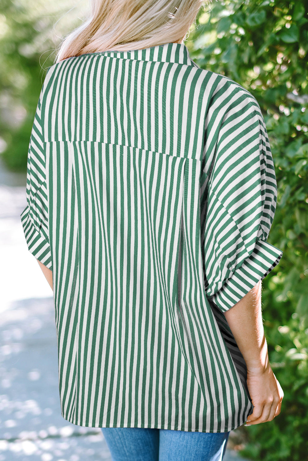 Dolman Sleeve Oversize Shirt | Green Stripe