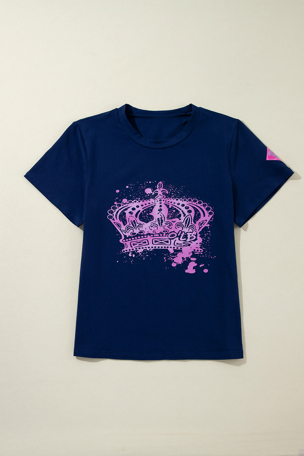 Crown Graphic Crew Neck T Shirt | Navy Blue