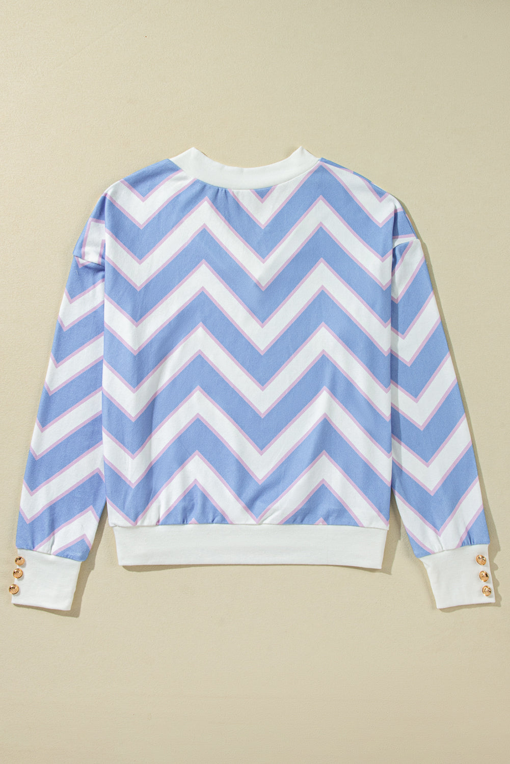 Zigzag Striped Print V Neck Oversized Top | Sky Blue