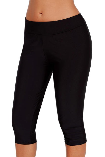 Mid Waist Crop Swim Leggings | Black