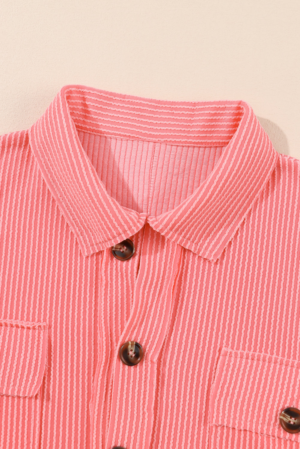 Corded Flap Pocket Henley Top | Pink