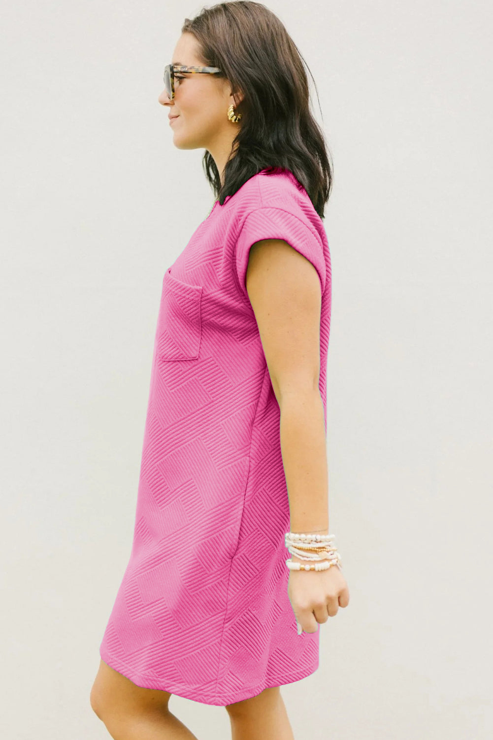 Textured Cap Sleeve T Shirt Dress | Sachet Pink