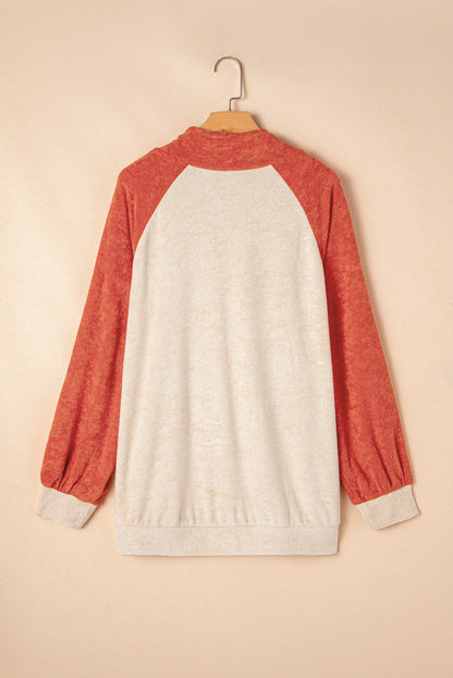 Plus Size Colourblock Raglan Hoodie With Pockets | Orange